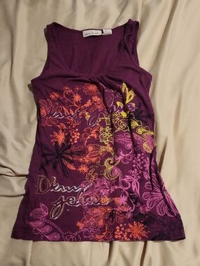 DKNY Plum Tank with Neon Orange, Yellow & Pink Floral Print